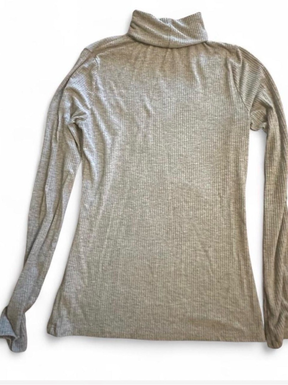 Doublju Ribbed Turtleneck Long Sleeve Top in Light Beige